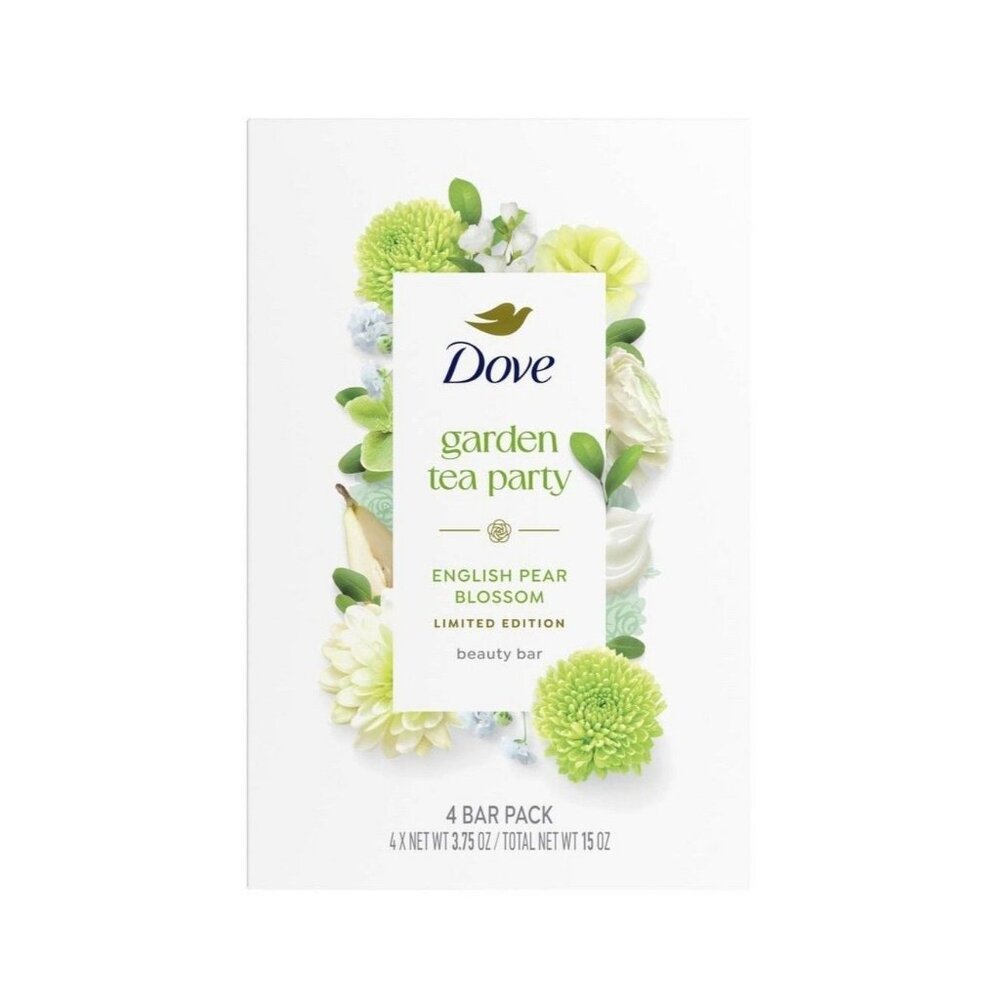 Limited Edition Dove Garden Tea Party English Pear Blossom Beauty Bar 4 Pack